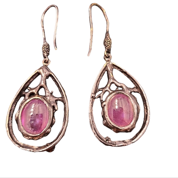 Ruby rustic sterling silver earrings - Picture 3 of 8